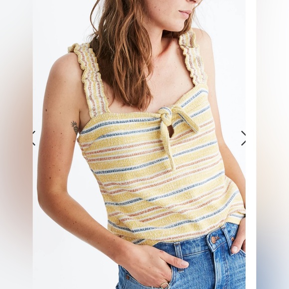 Madewell Texture & Thread Tie-Front Cropped Tank Top Smithfield Stripe Size M - Picture 1 of 8